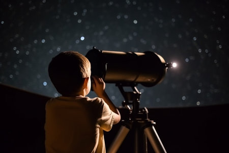 boy looking stars. science astronomy. Generate AIの素材