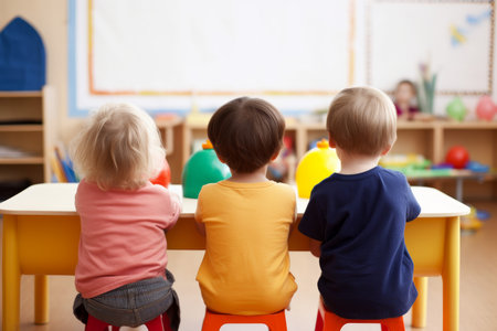 Back view children group. preschool education. Generate AIの素材