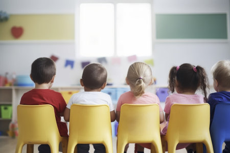 Back view children learning. preschool education. Generate AIの素材