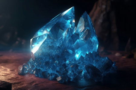 Blue crystal stone cluster. Aura beauty. Generate AIの素材
