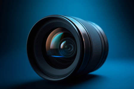 Camera lens blue closeup. focus macro. Generate AIの素材