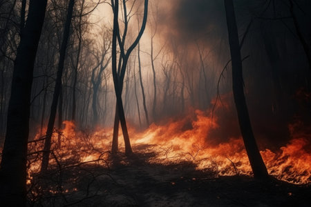 burning forest wild. natural dry disaster. Generate AIの素材