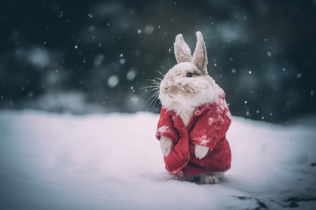 Cute smiling rabbit dressed up santa claus. Rodent decoration. Generate AIの素材