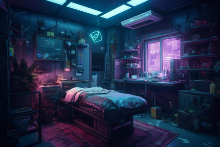 Cyberpunk doctor room. creative space. Generate AIの素材