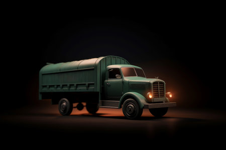 Delivery service old truck. Retro black background. Generate AIの素材