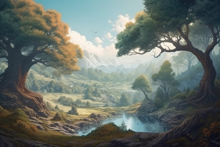 Fabulous tree nature flora. art fantasy. Generate AIの素材