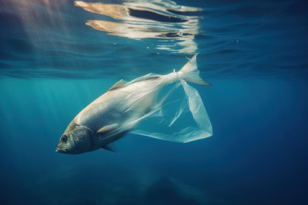 Sea fish plastic bag waste. planet nature. Generate AIの素材