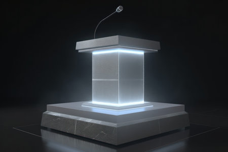 Podium speaker speech. Stage lecture presentation. Generate AIの素材