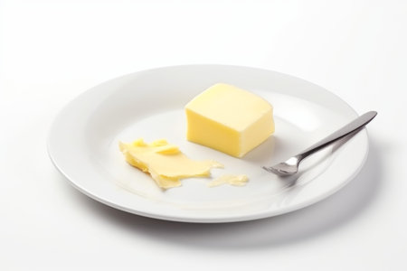 Plate piece butter with fork. Food dairy. Generate AIの素材