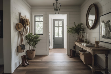 wood entrance farmhouse door. front interior. Generate AIの素材