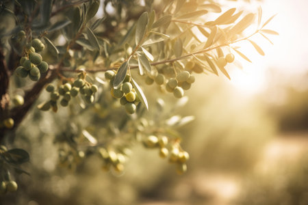 Olive tree oil. Harvest green food. Generate AIの素材