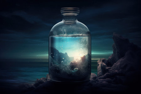 Ocean storm bottle. tropical vacation. Generate AIの素材
