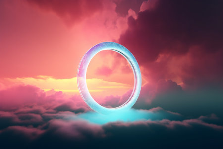 Ring shape glows. digital studio shadow. Generate AIの素材