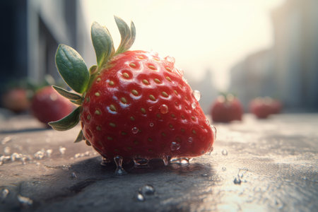 Strawberry water drops. Eco plants. Generate AIの素材