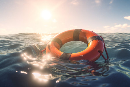 Life buoy rescue ring in sun light. Safe equipment. Generate AIの素材
