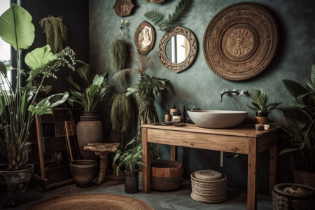 vintage tropical interior. Decor flower. Generate AIの素材