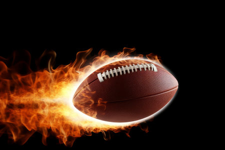 american football ball fire shot. dark game. Generate AIの素材