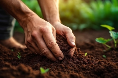 Farmer inspecting soil health. ground nature. Generate AIの素材