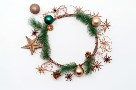 Round christmas frame gold stars. nature branch. Generate AIの素材
