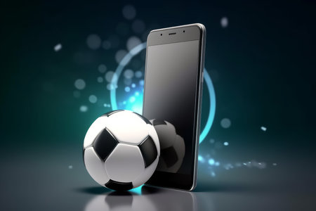 Smartphone soccer ball. Sport match ball. Generate AIの素材