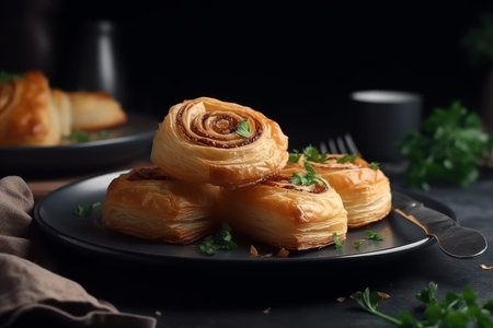 Sweet roll food dish. Bun spiral. Generate AIの素材