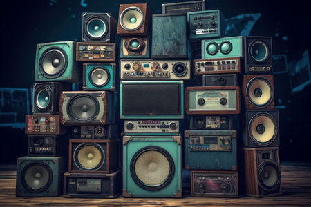 Vintage music speakers. Loud stereo. Generate AIの素材