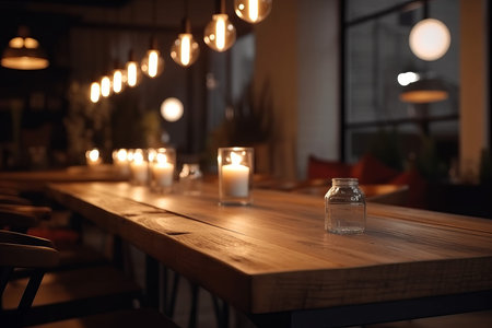 wood table restaurant. party kitchen. Generate AIの素材