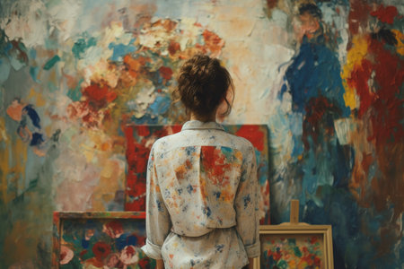 Canvas unfinished paint woman work. picture painter. Generate AIの素材