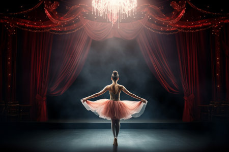 Ballerina red girl theater stage. woman child. Generate AIの素材