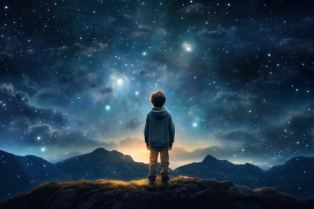 Astronomer scientist starry sky night. astrology universe. Generate AIの素材