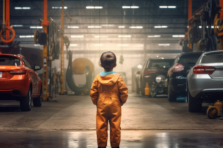 car mechanic child garage. motor inspection. Generate AIの素材
