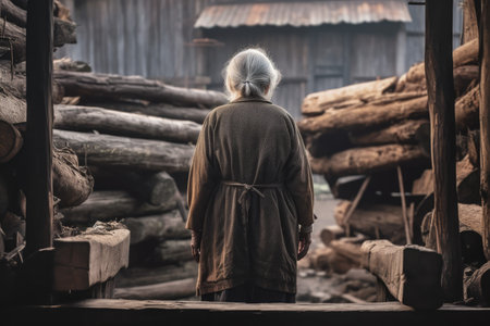 Carpenter old woman sawmill. wood cabinet. Generate AIの素材