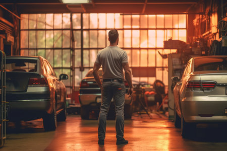 Car mechanic red garage. Engineer's shop tool. Generate AIの素材