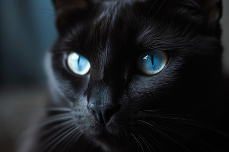 Black cute cat blue eyes. home animal. Generate AIの素材