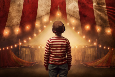 Circus tent arena performer striped child. Top history. Generate AIの素材