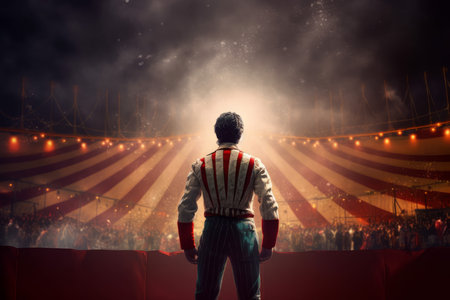 Circus tent arena performer top man. poster model. Generate AIの素材