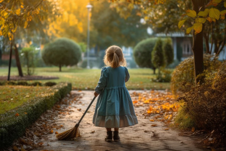 Cleaner baby broom. Person tool work. Generate AIの素材