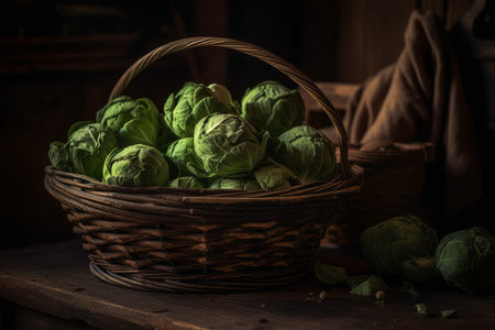 Cabbages basket rustic fresh. wooden cuisine. Generate AIの素材