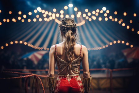 Circus tent arena performer cute woman. poster history. Generate AIの素材