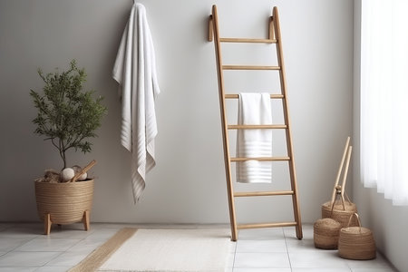 Decorative bathroom wood dryers. domestic wash. Generate AIの素材