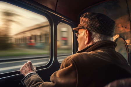 Train old man windshield view. public line. Generate AIの素材