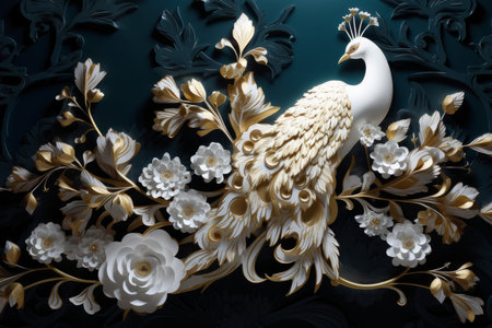 Bird flower paper work golden. concept design. Generate AIの素材