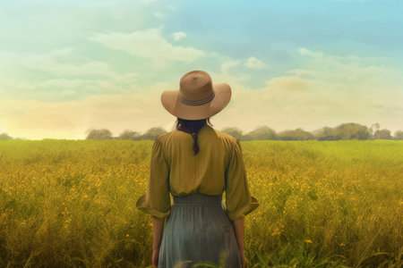 Farmer woman farm field. organic male. Generate AIの素材