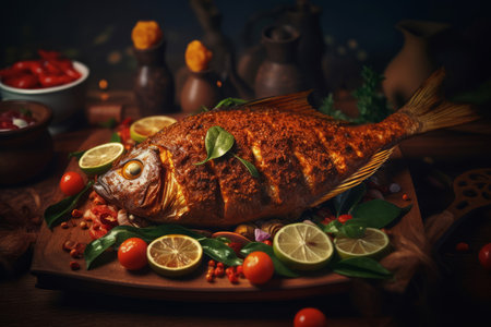 Fish masala fried. Kerala dinner. Generate AIの素材