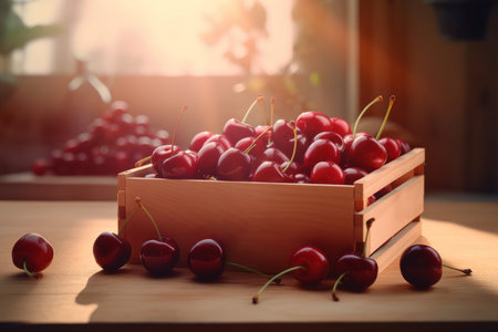 fresh cherry box. summer food. Generate AIの素材