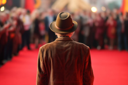 Journalist old man red carpet. reporter press. Generate AIの素材
