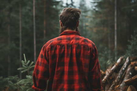 Lumberjack man shirt forest. handsome male. Generate AIの素材