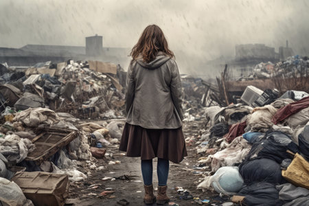 Homeless woman skirt garbage. Power people. Generate AIの素材