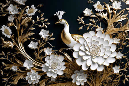 Luxury floral decor golden base. wedding blossom. Generate AIの素材