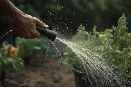 man watering plants. nature summer plant. Generate AIの素材